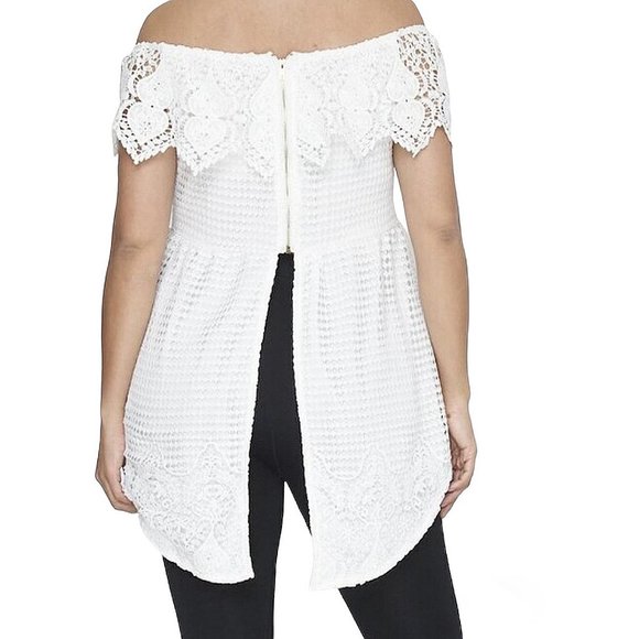 PLUS SZ Victorian Ivory Open Tail Off Shoulder Sleeveless Lace Tunic Top T1481X - Picture 6 of 8